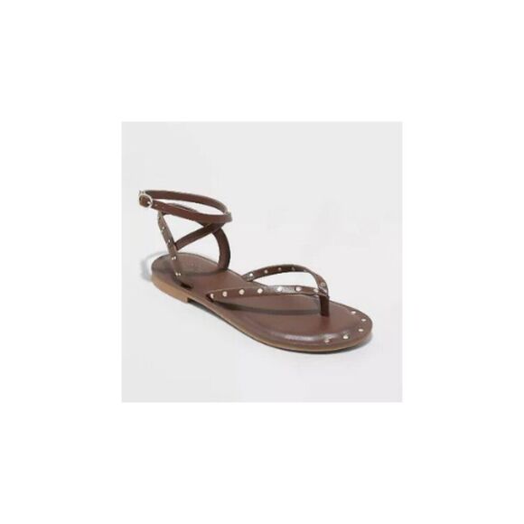 Universal Thread Sandal Women's Nikki Studded Thong Shoe Brown New - Picture 1 of 8